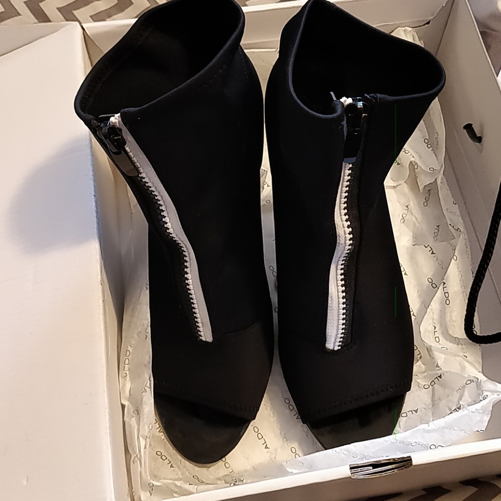 Black with white zipper booties
